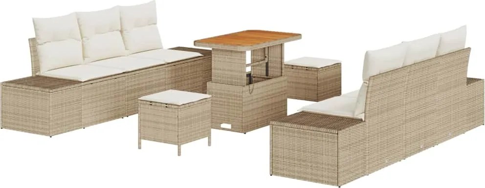 vidaXL Kerti Kanapé Szett párnával tárolóval 9 pcs Bézs Poli rattan
