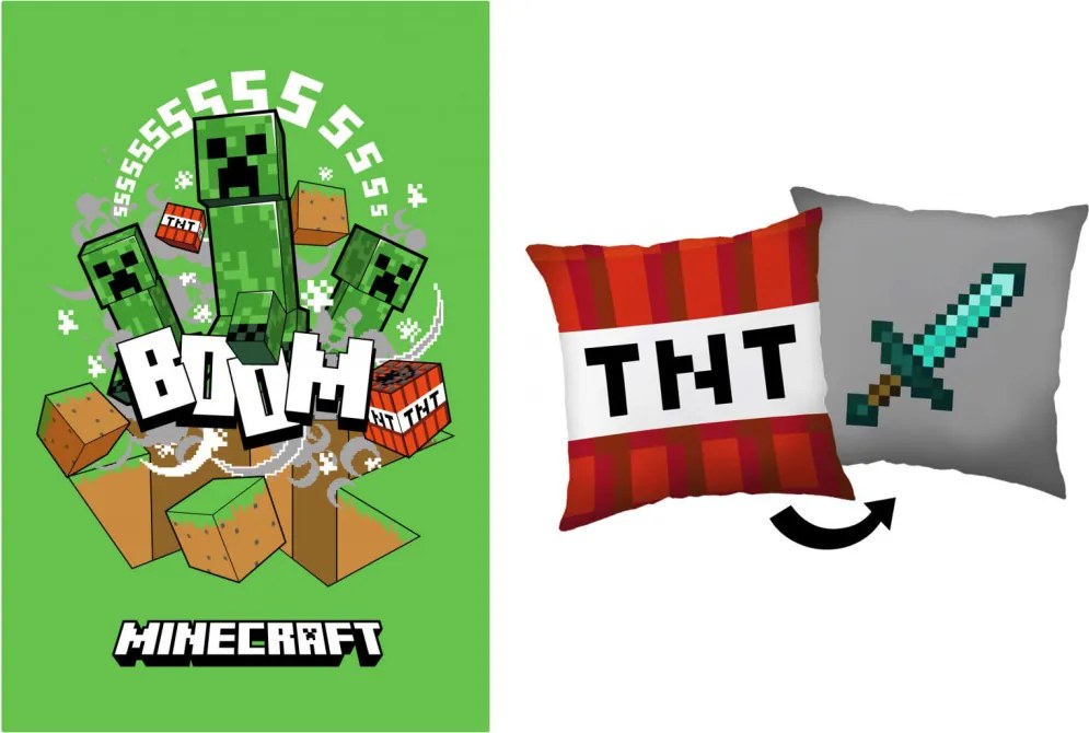 Minecraft Creeper Sword polár takaró és párna szett, 2 részes