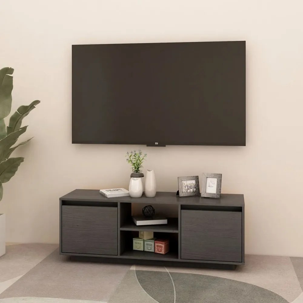 szürke tömör fenyőfa TV-szekrény 110 x 30 x 40 cm