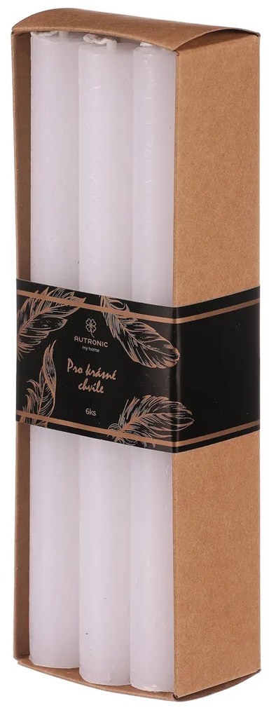 Magas fehér gyertya készlete, 6 db, paraffin, 20 cm