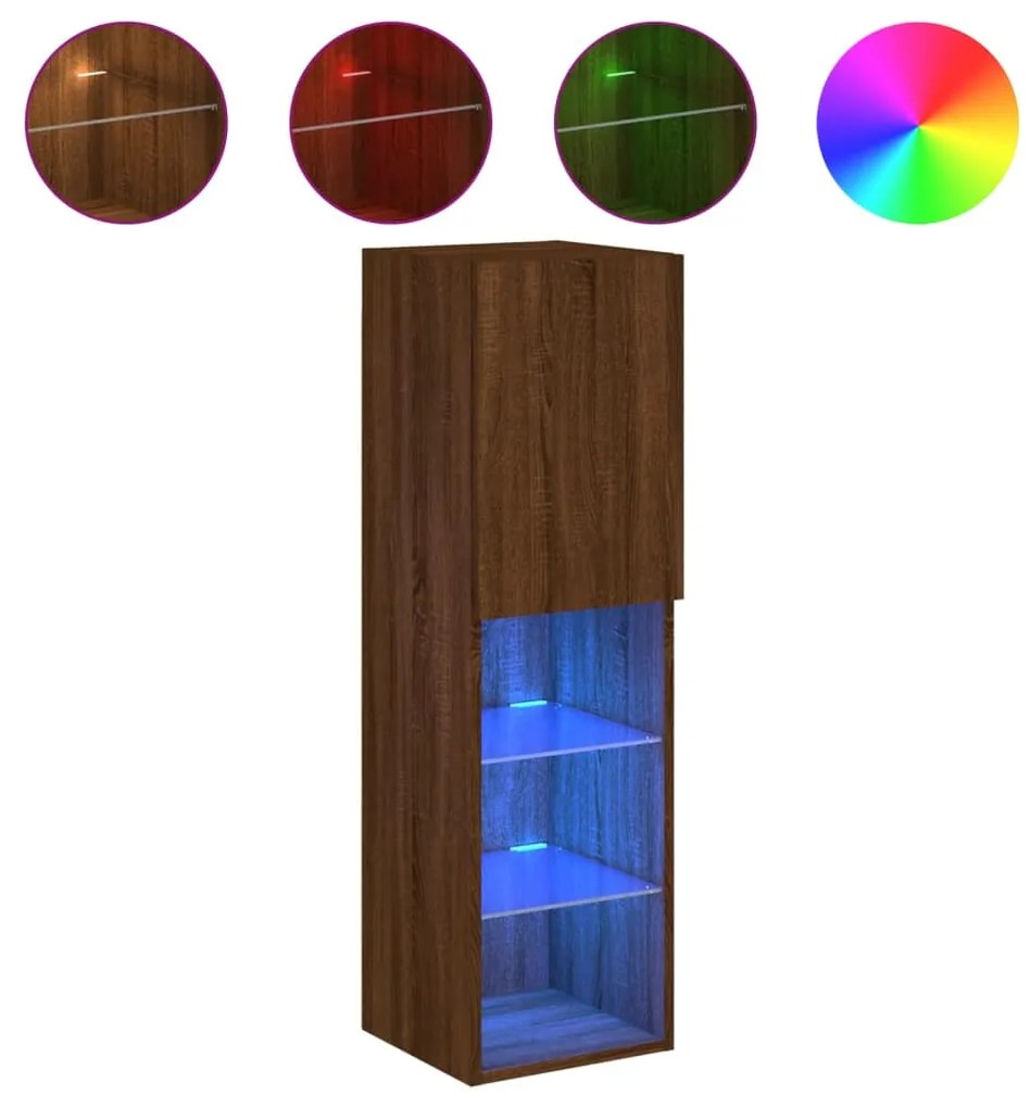 barna tölgyszínű TV-szekrény LED-lámpákkal 30,5 x 30 x 102 cm