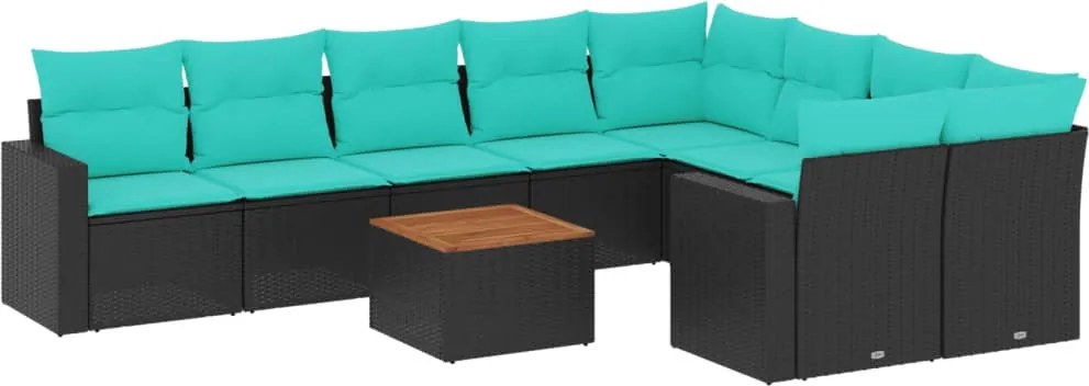 vidaXL 10 részes fekete polyrattan kerti ülőgarnitúra párnával