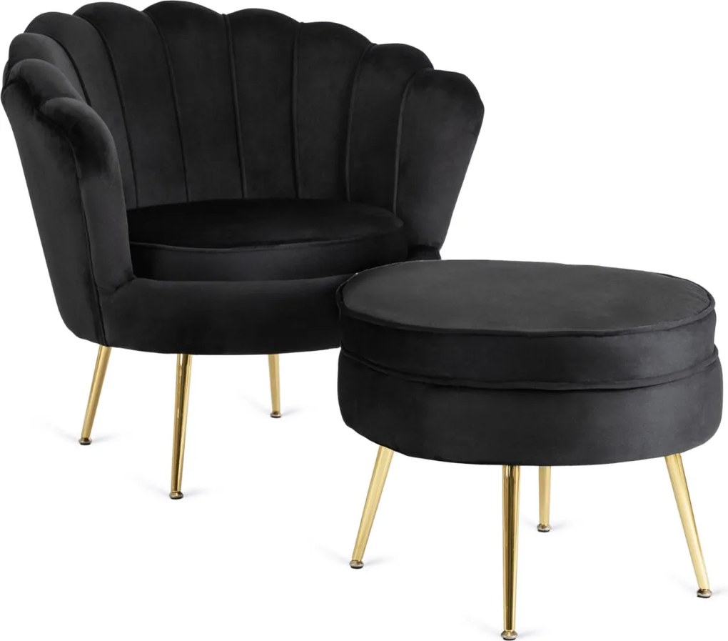 Fotel lábtartóval, fekete színben, velúr kárpittal GRAND