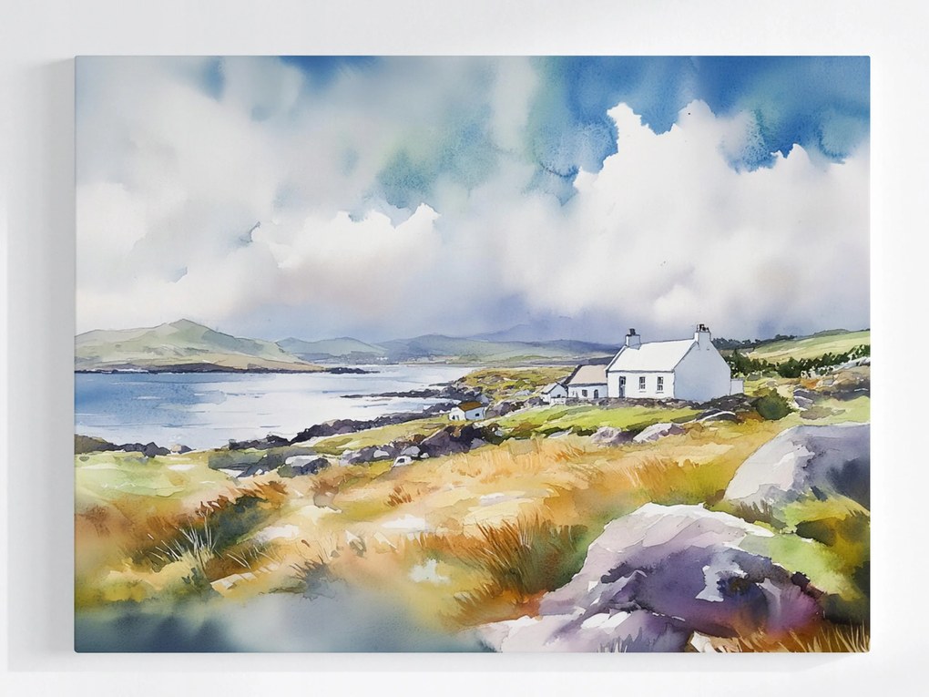 Poszter Akvarell Tengerpart Házikó Tenger Írország 100x75