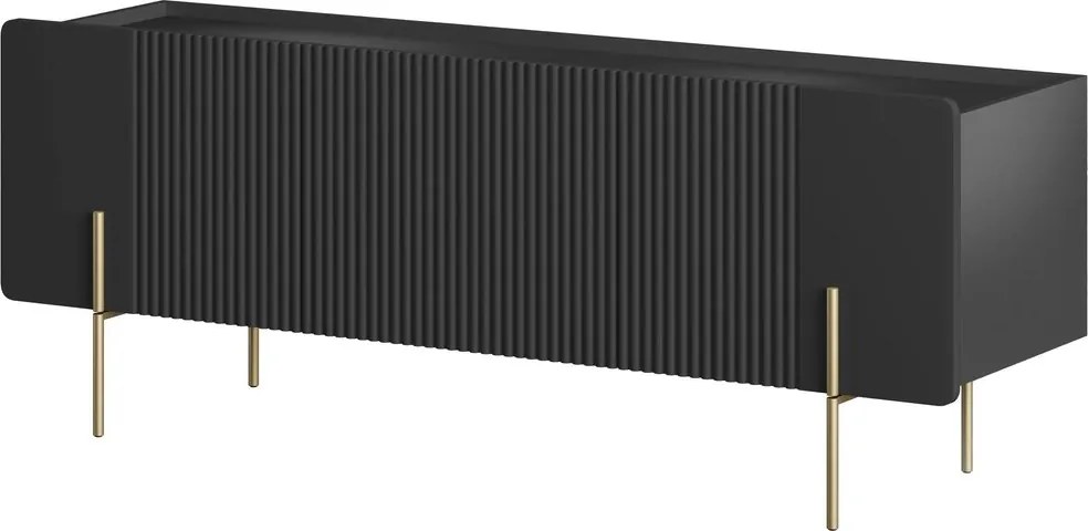 Malmi TV szekrény 150 cm - fekete matt / arany lábak