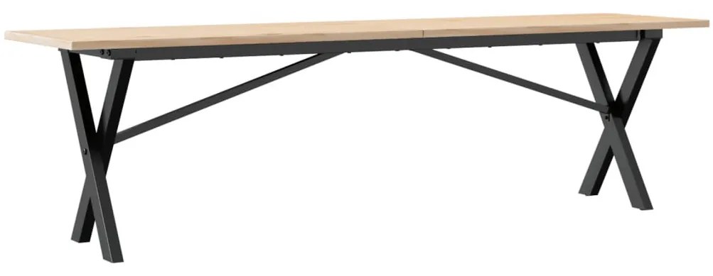 Tömör fenyőfa és acél dohányzóasztal X-vázzal 160x40x45 cm
