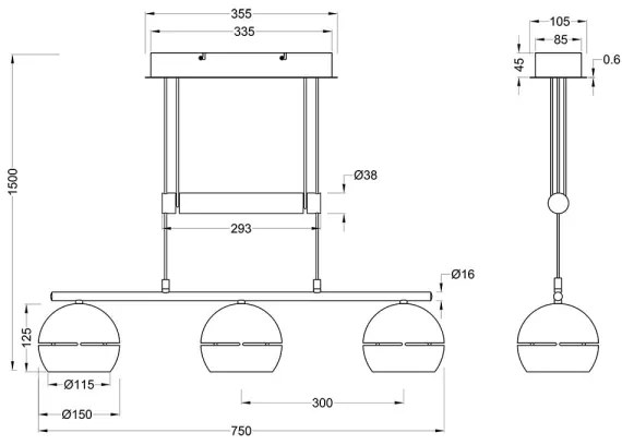 Trio - Csillár zsinóron FLETCHER 3xE14/40W/230V réz