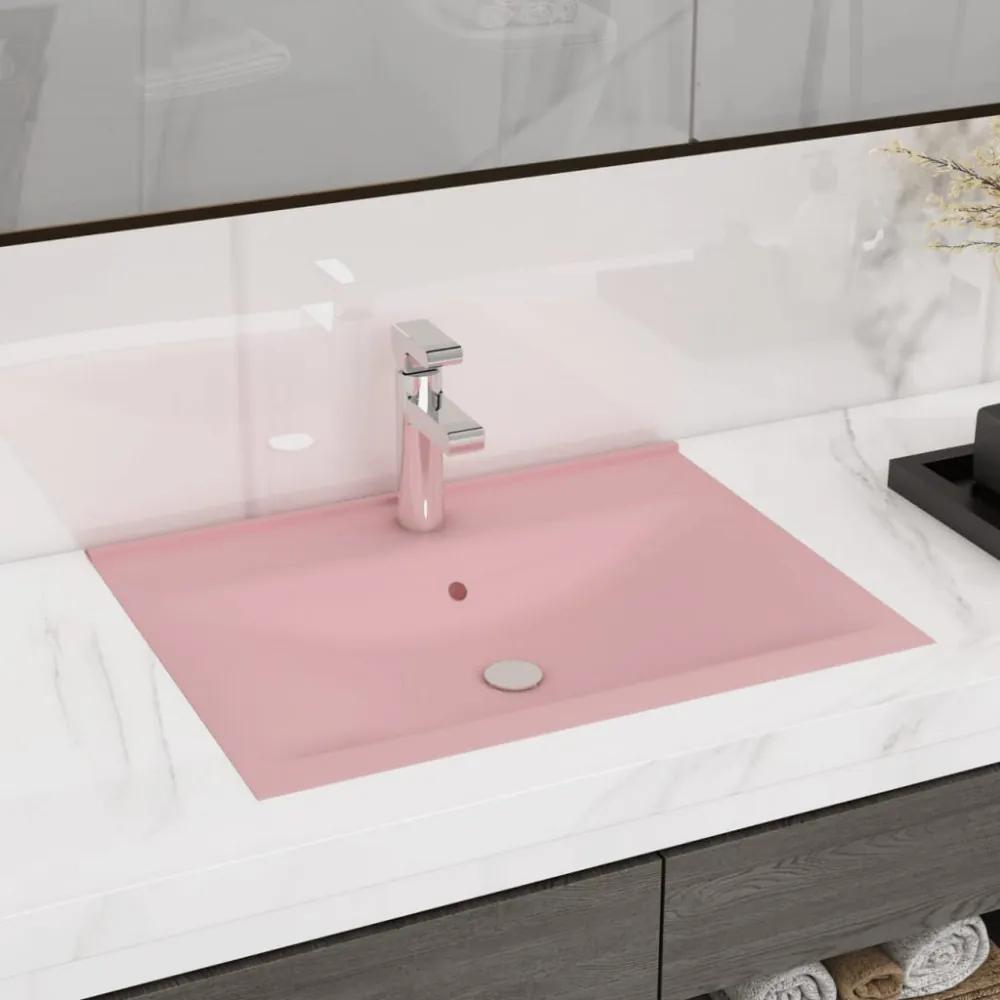 vidaXL matt rózsaszín kerámia luxus mosdókagyló csapfurattal 60x46 cm