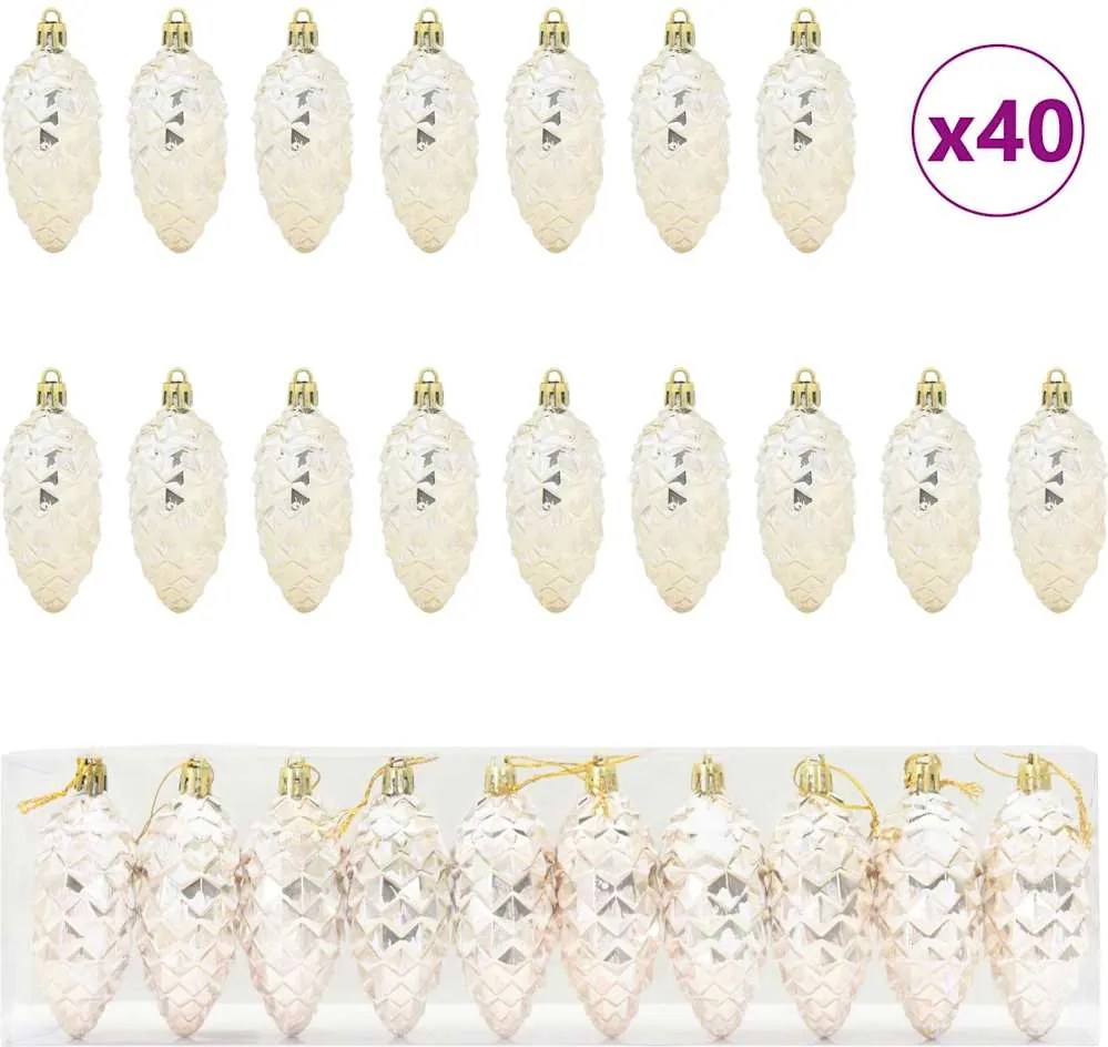 vidaXL Karácsonyi tobozlabda 40 pcs pezsgőszín Műanyag