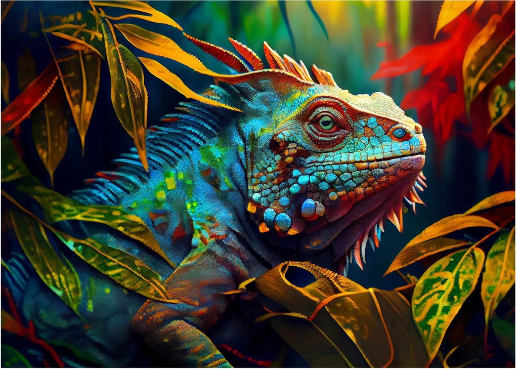 Üveg kép - Színes leguán (70x50 cm)