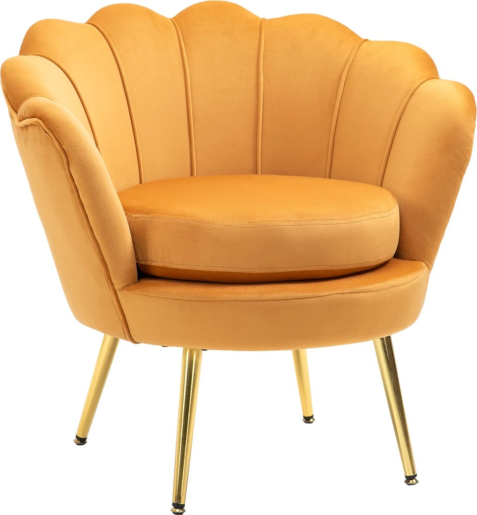 HOMCOM Kárpitozott Kagylóformájú Pihenőszék Fém Lábbakkal, Velúr Hatású Sminktükör Szék, Hálószobába és Nappaliba, Sárga | Aosom