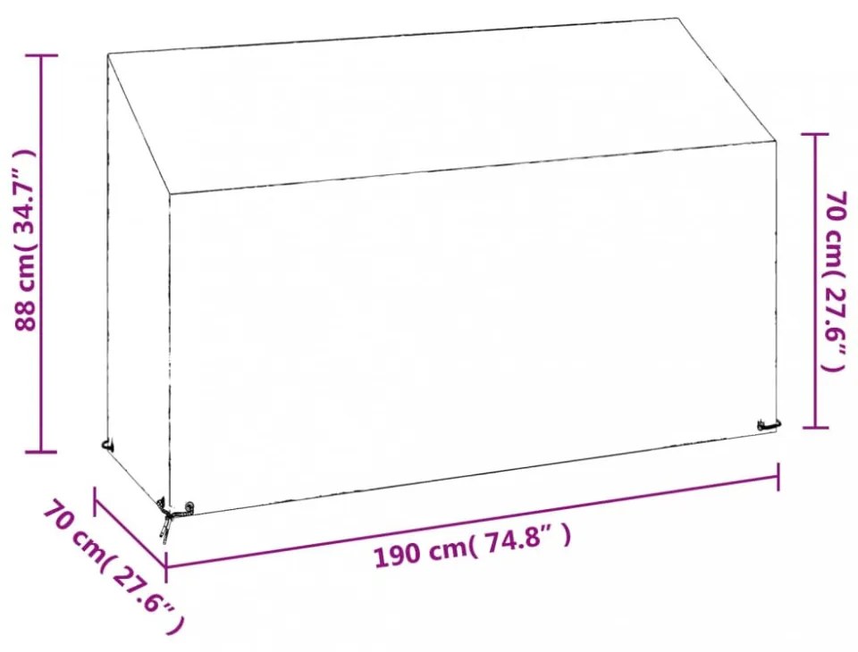 polietilén kerti pad huzat 8 fűzőlyukkal 190 x 70 x 70/88 cm