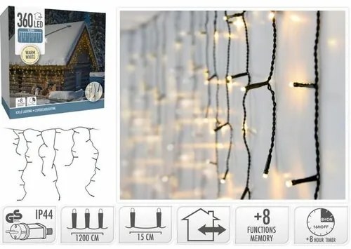 Icicle karácsonyi fényfüzér melegfehér, 360 LED, L