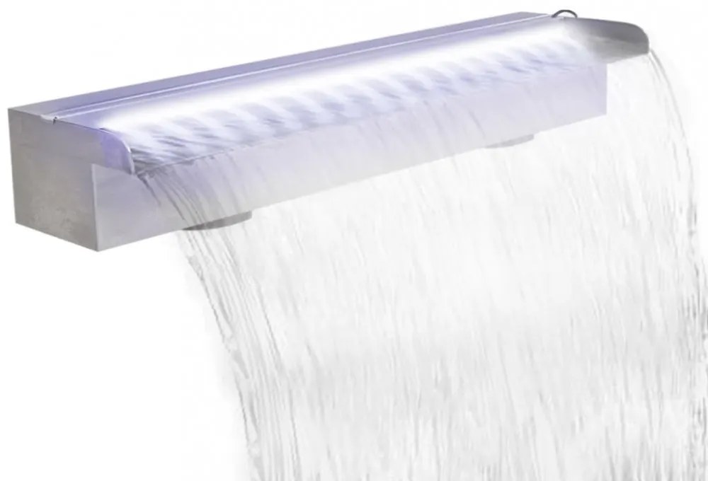 Négyszögletes rozsdamentes acél medence szökőkút LED fényekkel 60 cm