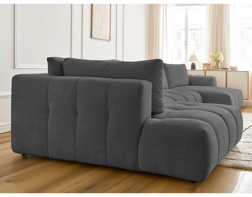 Sötétszürke kinyitható-tárolóhelyes sarokkanapé (bal oldali-U alakú) Fuji – Bobochic Paris