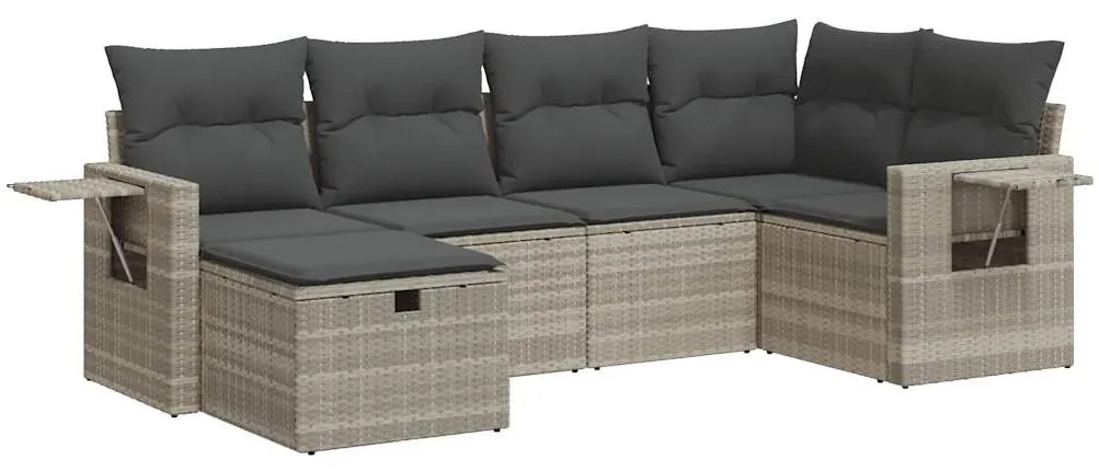 6 részes világosszürke polyrattan kerti ülőgarnitúra párnákkal