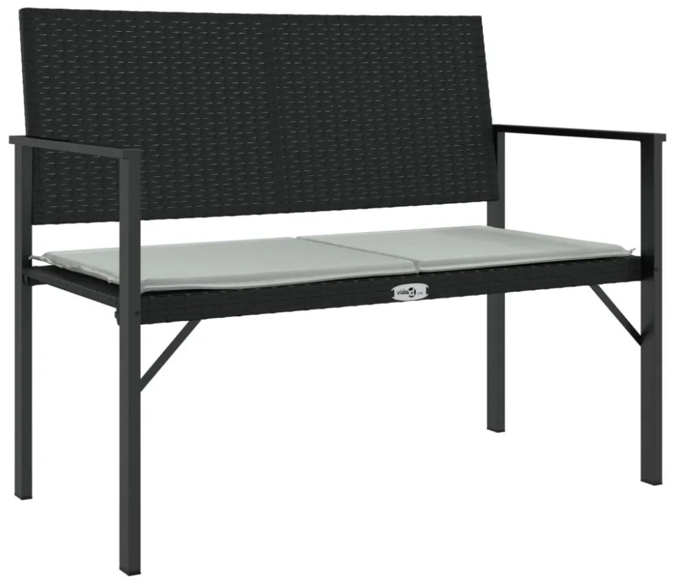 fekete 2-személyes polyrattan kerti pad párnával