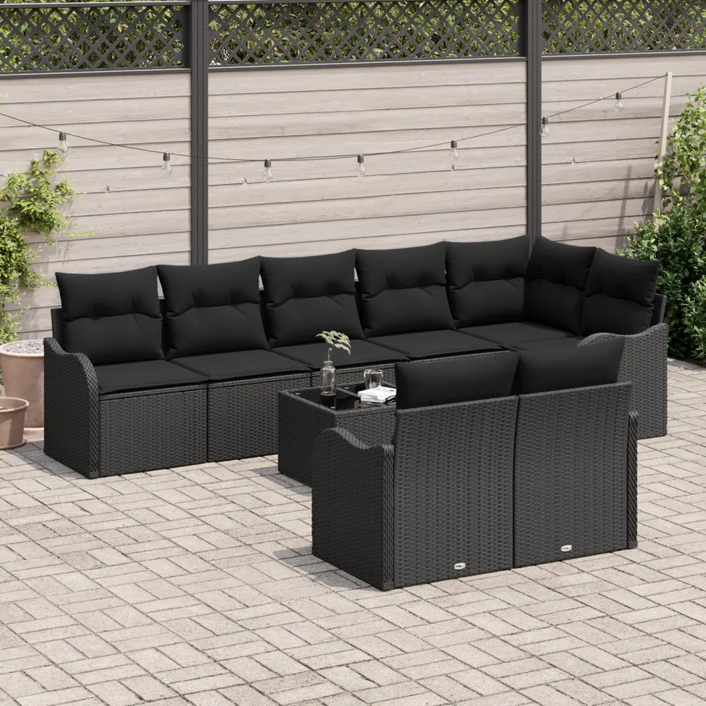 9 Darabos Kerti Sofa Szett Párnákkal Bézs Poli Rattan, 2-Fős Kerti Sofa Párnákkal Fekete Poli Rattan