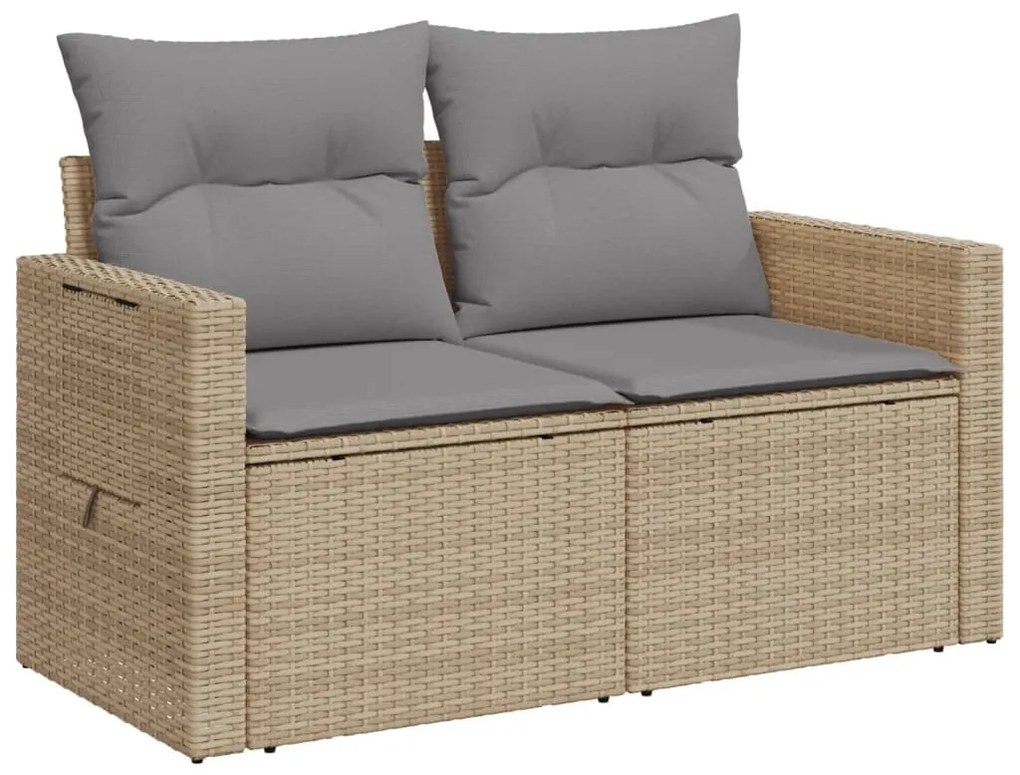 2 személyes bézs polyrattan kerti kanapé párnával