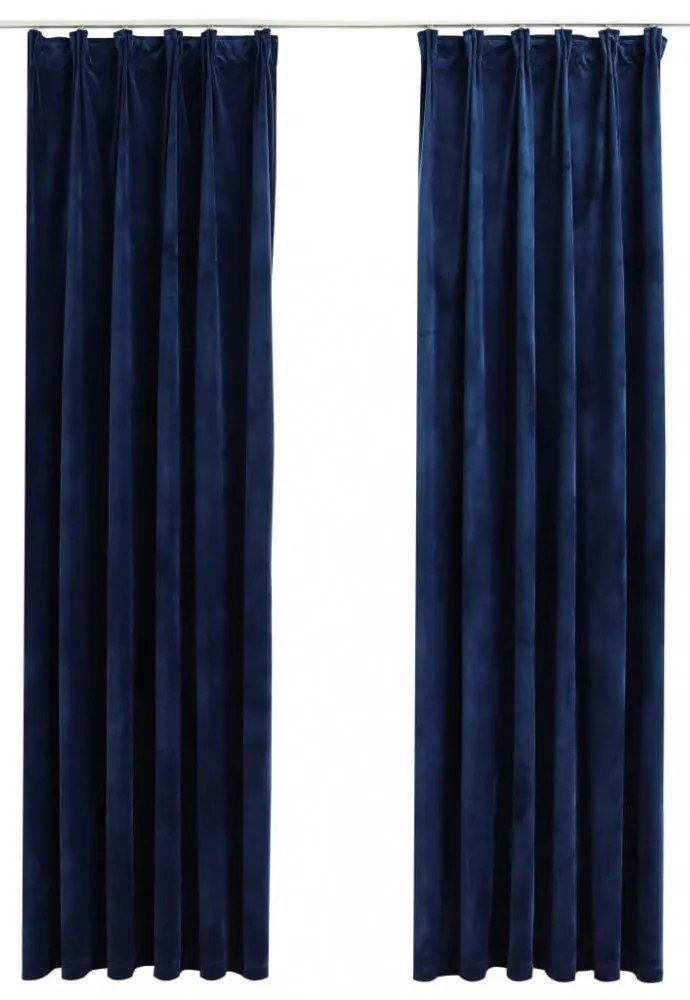 vidaXL 2 db sötétkék bársony sötétítőfüggöny kampókkal 140 x 225 cm
