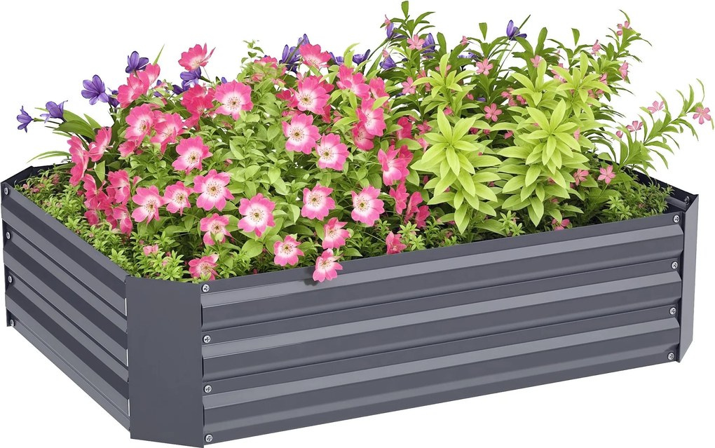 Outsunny Acélból készült magaságyás, Ültetőágy, Hidegkeretes Kertészeti Ágy, Virágdozó Összecsukható, Zöldségágy 120x90x30cm Kert Balconra, Ültető a V