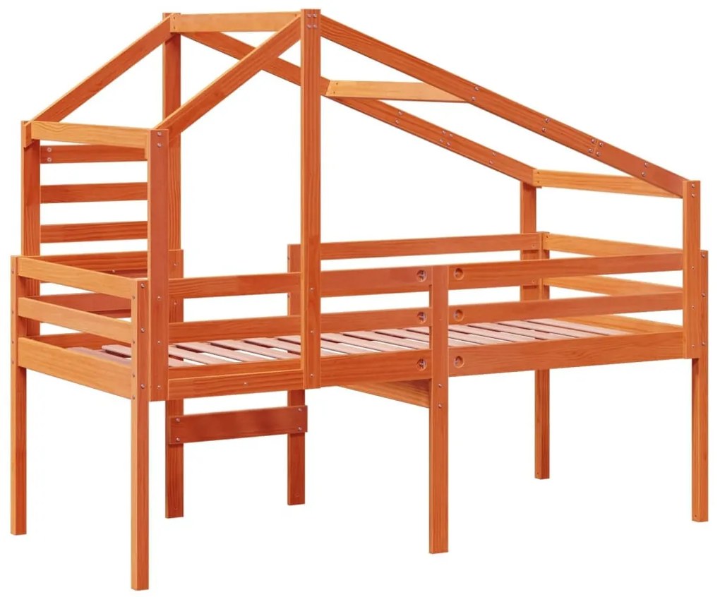 viaszbarna tömör fenyőfa magasított ágy tetővel 90 x 200 cm