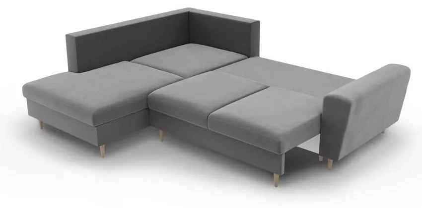 Világosszürke bársony kinyitható tárolóhelyes sarokkanapé (bal oldali-L alakú) Kyoto – Cosmopolitan Design