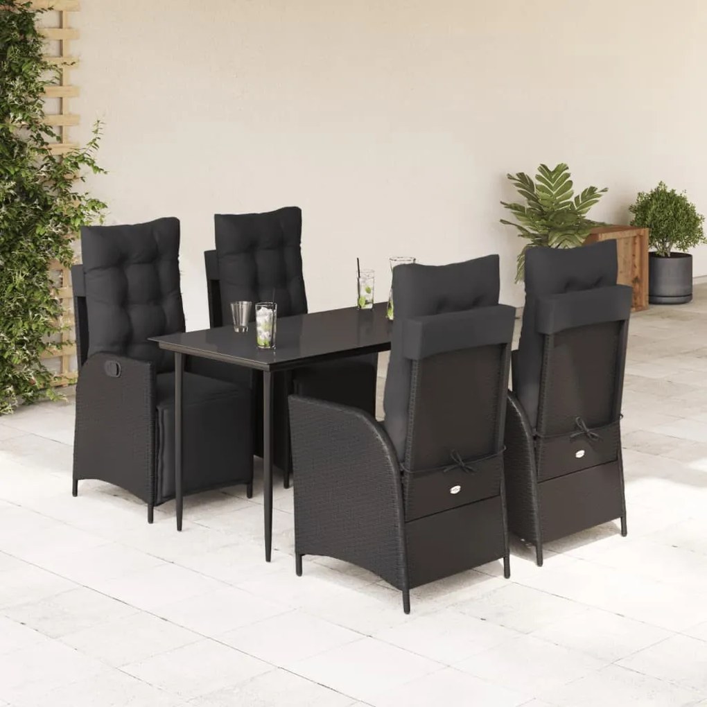 5 részes fekete polyrattan kerti étkezőgarnitúra párnákkal
