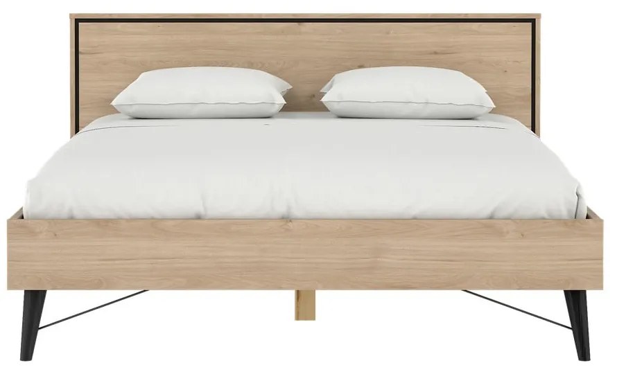 Natúr színű franciaágy ágyráccsal 160x200 cm tölgyfa dekorral Ry – Tvilum