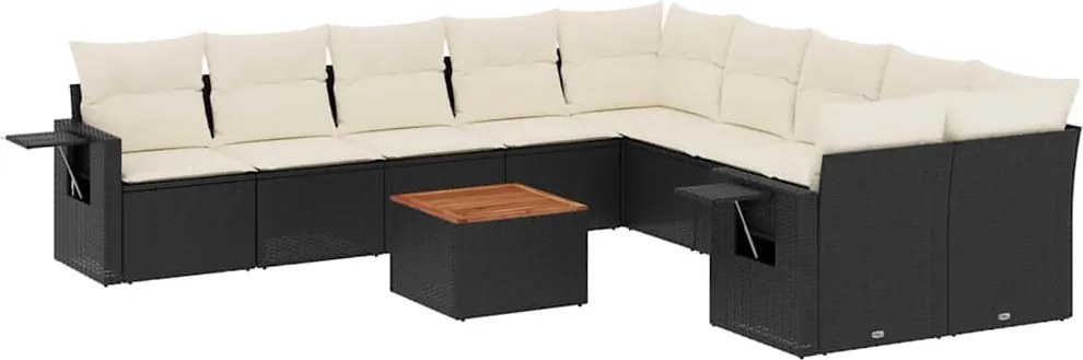 vidaXL 11 részes fekete polyrattan kerti ülőgarnitúra párnákkal