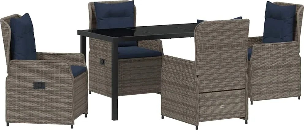 vidaXL Kert étkező szett 5 pcs Szürke Poli rattan