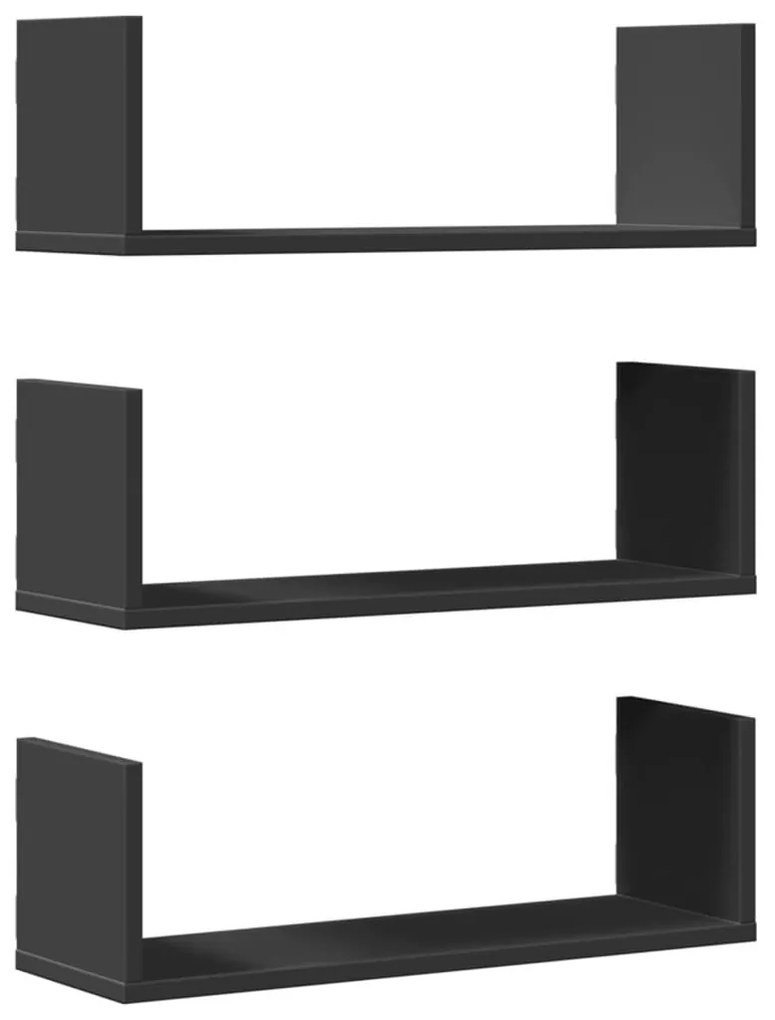 3 db fekete szerelt fa fali polc 58 x 18 x 18 cm