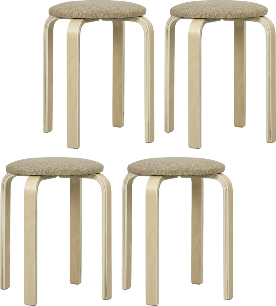 HOMCOM 4 db összerakható kerek fa bárszék alacsony konyhai székek párnázott ülőfelülettel étkezőbe, hálószobába, irodába, nappaliba - Khaki és termész