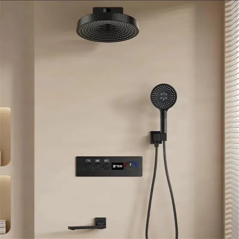 Zuhanyrendszer ELITE EDITION BCS1698 termosztáttal, LED-világítással, forgatható kifolyóval, több színben — Fekete