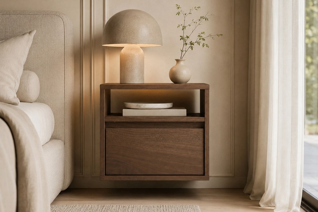 Zolia fali fiókos éjjeliszekrény 40 cm - elegant dió