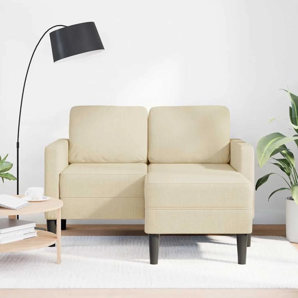krémszínű anyagból 2 üléses kanapé L-alakú kanapéval 125 cm