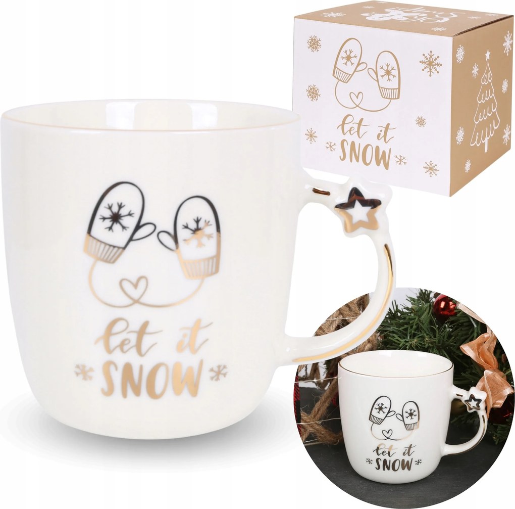 Fehér karácsonyi mintás porcelán bögre, ajándékdobozban 360 ml