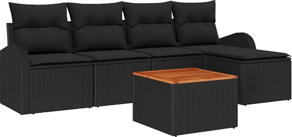 vidaXL Kerti Kanapé Szett párnával 6 pcs Fekete polirattan