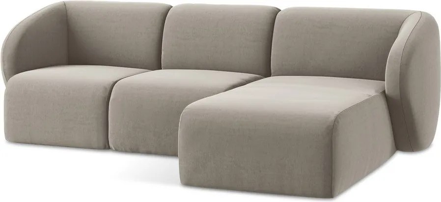 Világosbarna bársony sarokkanapé (jobb oldali-heverő résszel) Lani – Makamii