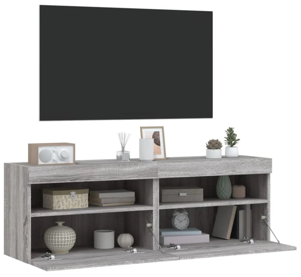 2 db szürke sonoma fali TV-szekrény LED-ekkel 60x30x40 cm