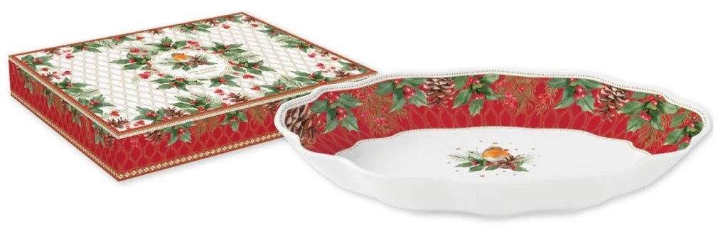 Karácsonyi porcelán nagy ovális kínáló tál Christmas Berries