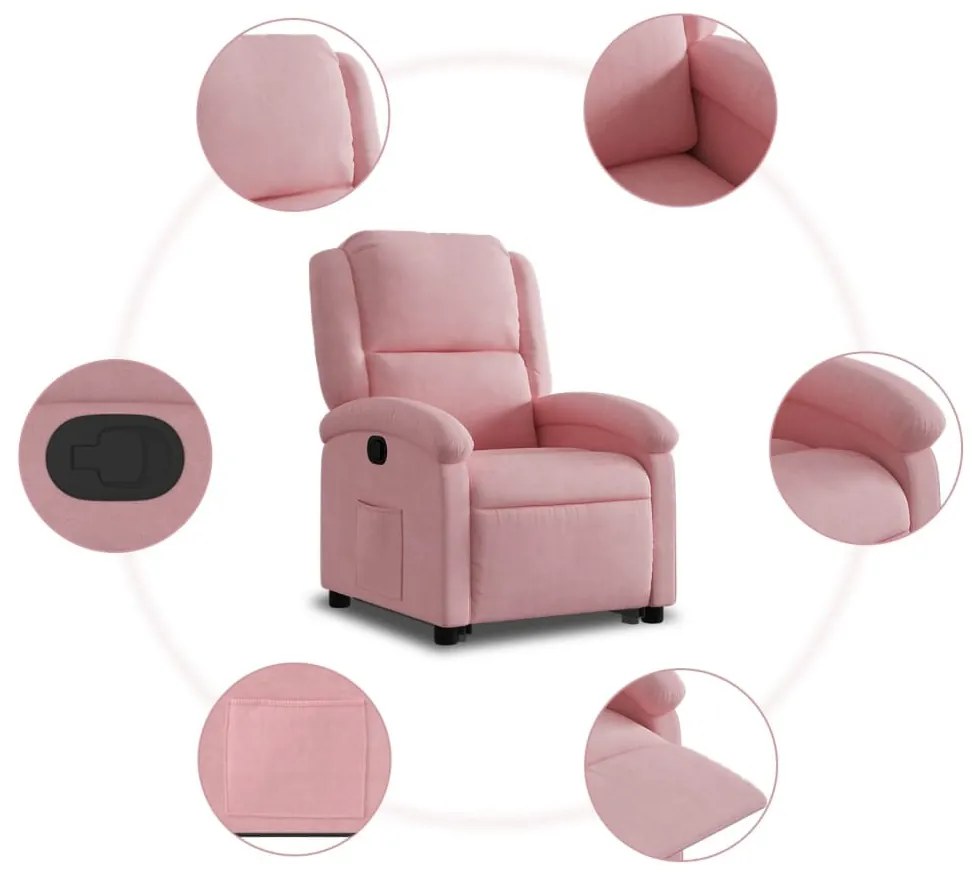 rózsaszín bársony felállást segítő dönthető fotel