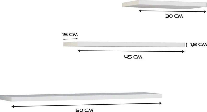 Tobi 3P fali lebegőpolc (3db), fehér