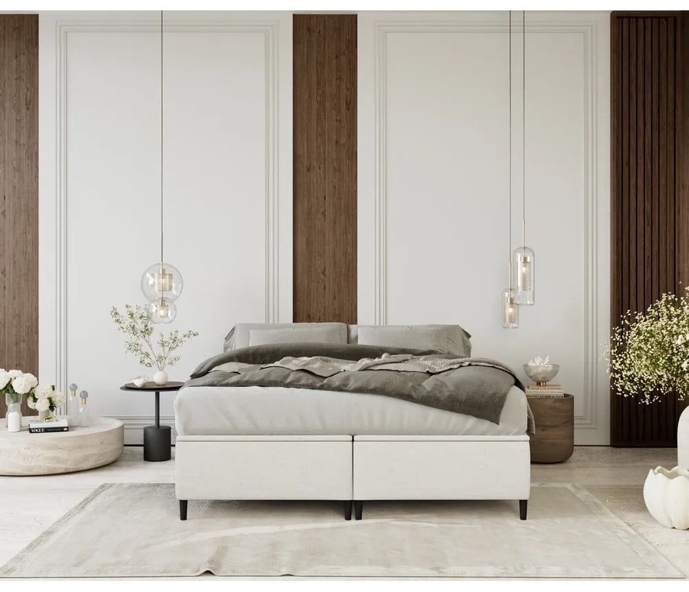 Krémszínű kárpitozott ágyneműtartós franciaágy 160x200 cm Tate – Maison de Rêve