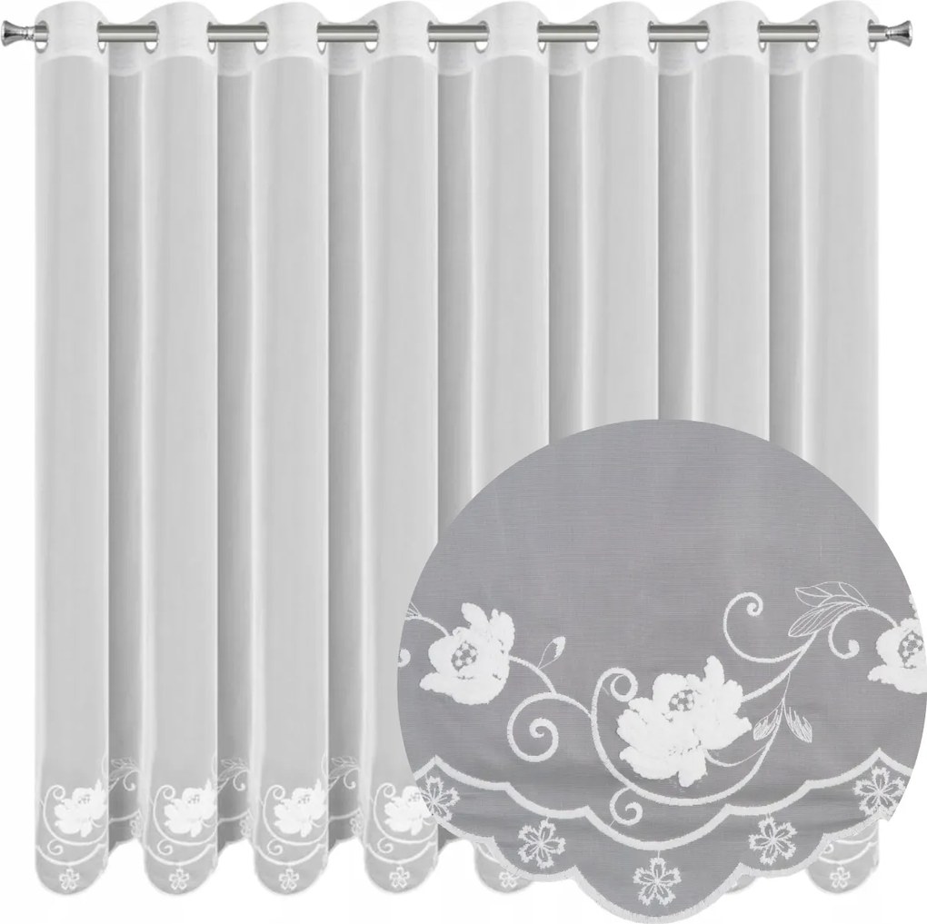 Függöny Kész Leti Fehér Hímzett Átvezető Krémszínű Függöny 160x350 cm Fátyol