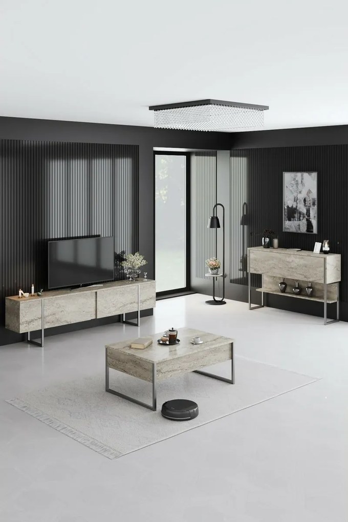 Luxe Travertine and Silver TV-állvány