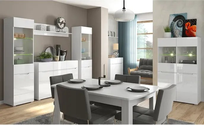 Komód 2D2S, fehér/fehér extra magas fényű HG, JOLK