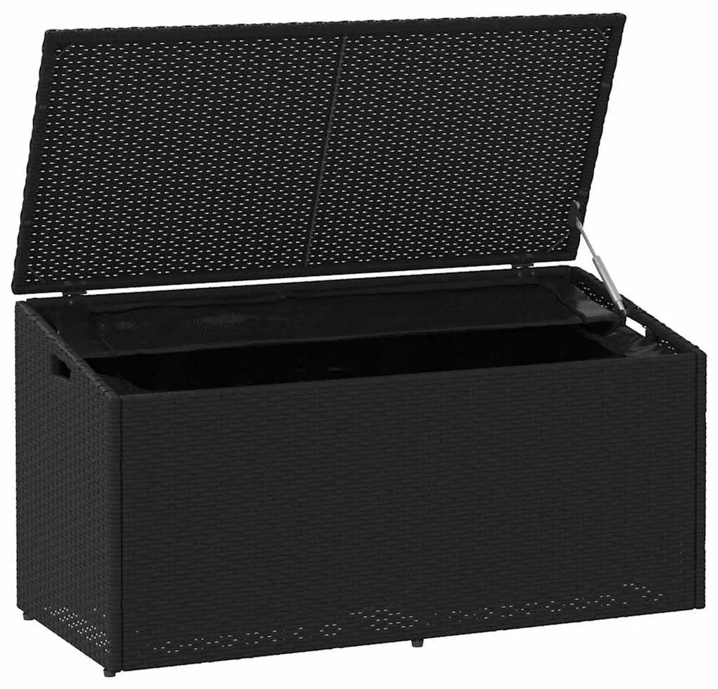 fekete polyrattan kerti tárolóláda 110 x 50 x 58 cm