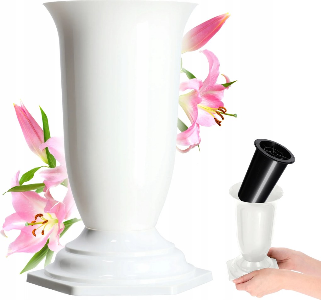 Váza Temetői Üveg 23cm Művirág Sírkő Utántöltő Fehér