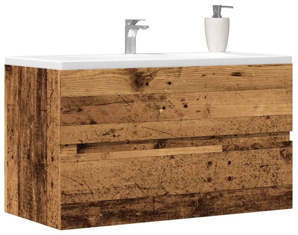 Antik fa színű szerelt fa függő fürdőszobaszekrény 80x38,5x45cm